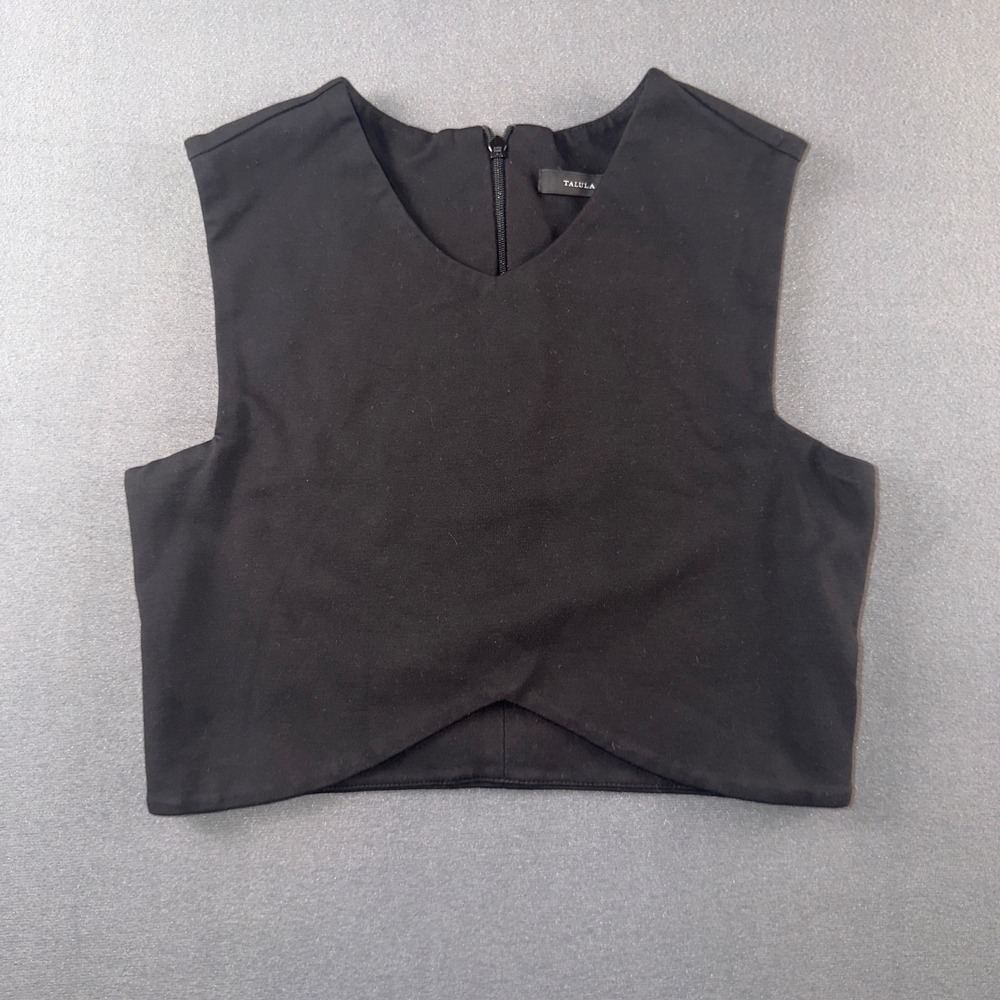 Talula Aritzia Black V-Neck Tulip Hem Sleeveless Crop Top LP12-1850-35 Size S